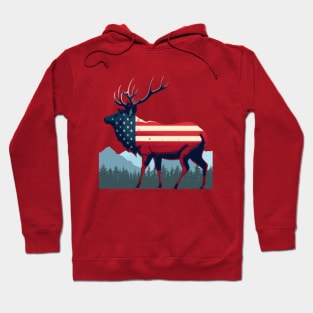 wapiti, american flag, mountain, forest, Colorado Hoodie